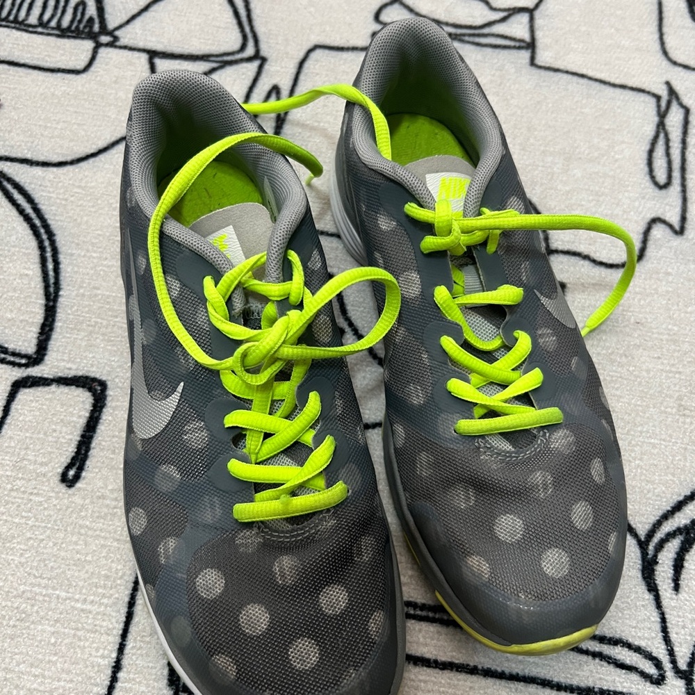 Nike Gray and Neon Green Polka Dot Athletic Shoes